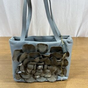 Paolo Masi Top Handle Bag Womens Small Blue Leather Flower Applique Purse Italy